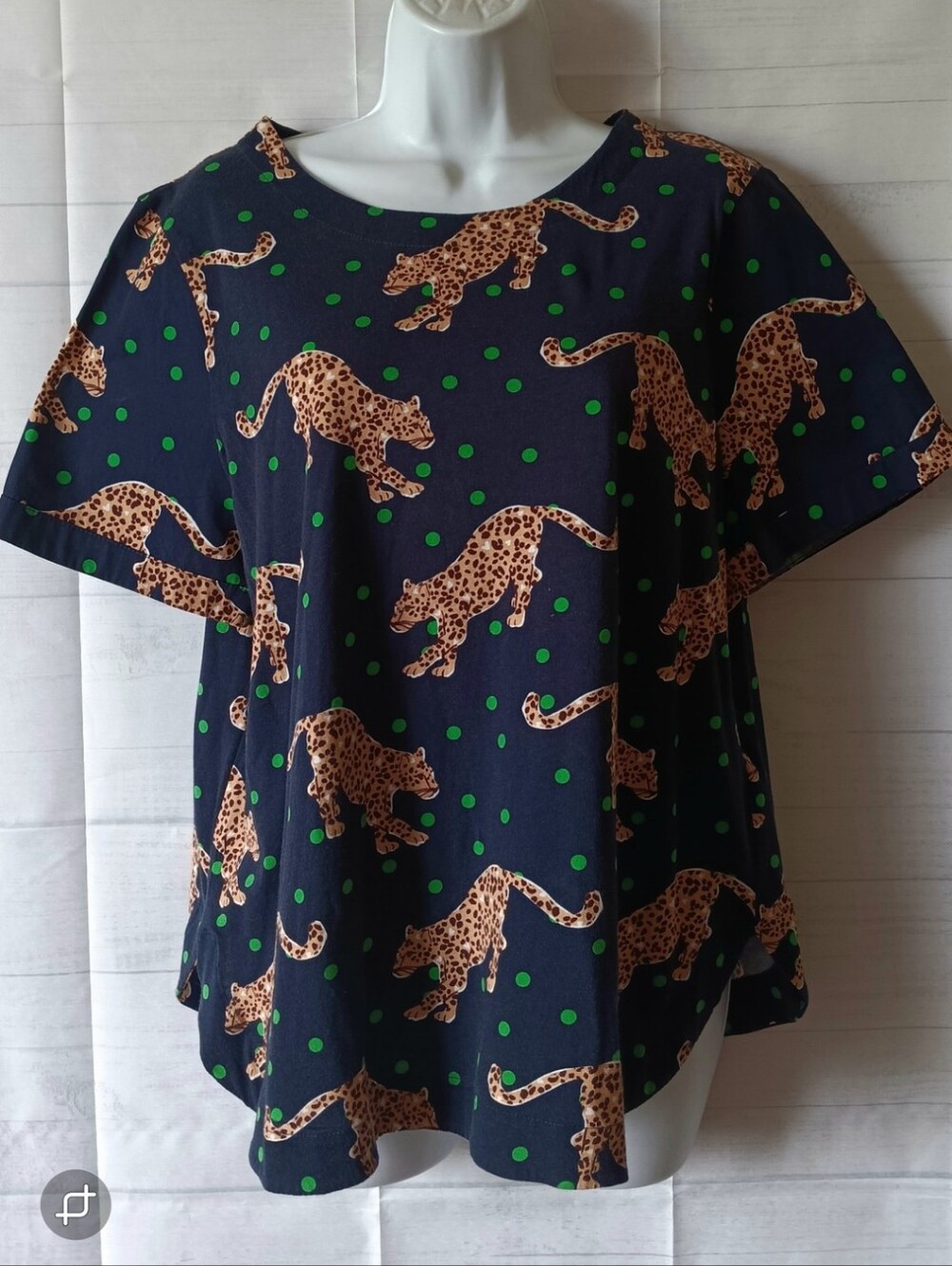 Maeve Anthropologie Polka Dot Tiger Navy Blue Tee Too